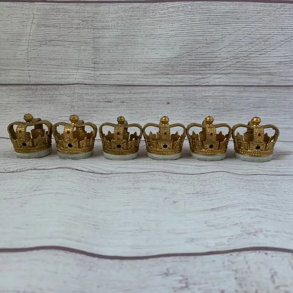 Vintage Wilton Gold King Crown Cake Toppers Set of 6 Cupcake Candle Holders